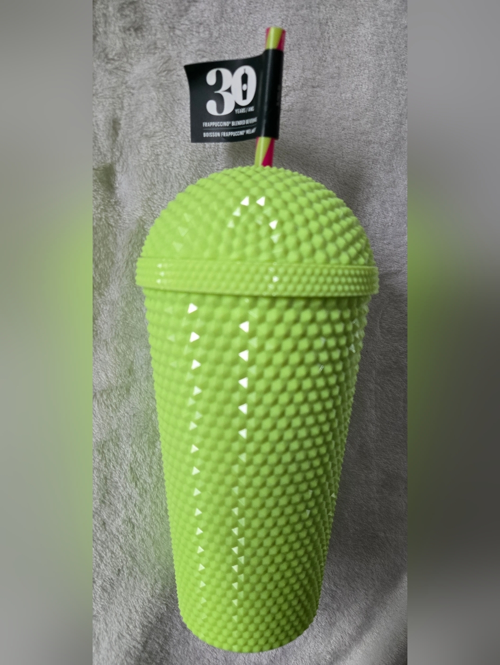 Starbucks Limited Edition Bright Lime Green Studded Reusable Cup With Domed Lid